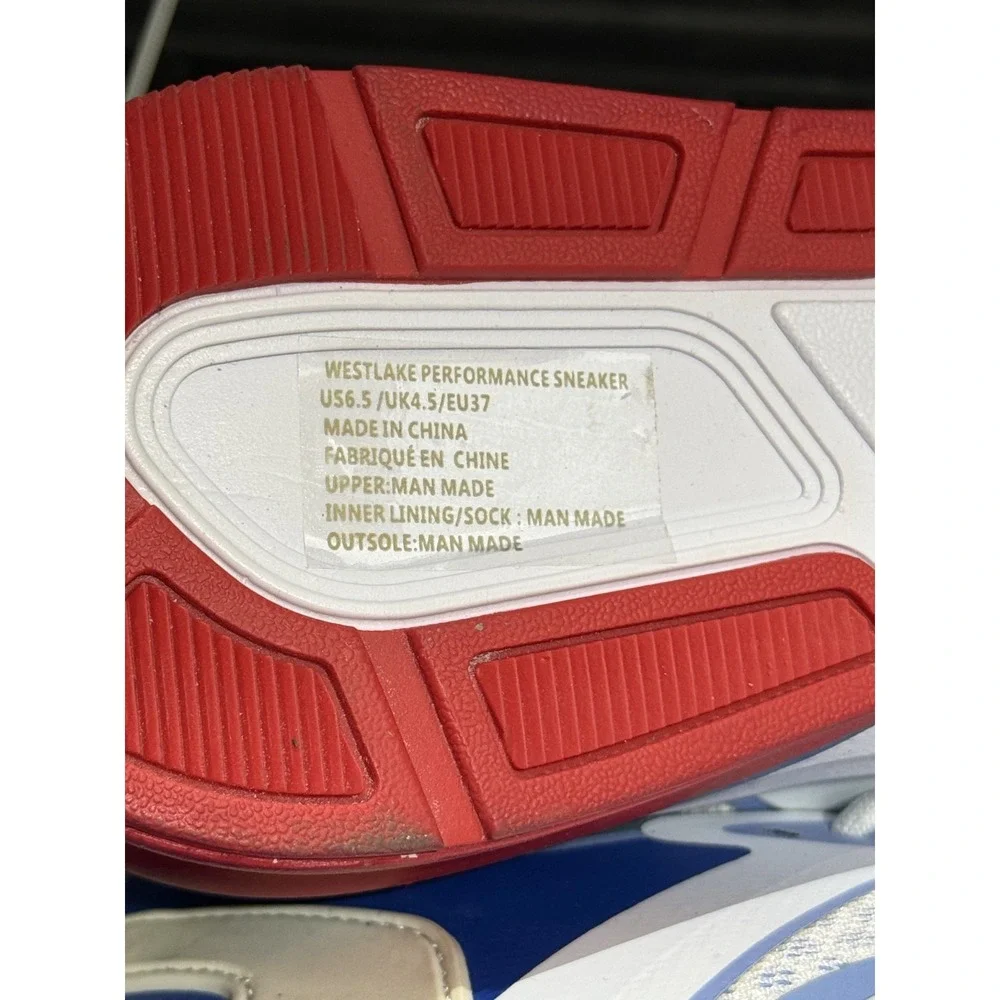 Fabletics Westlake Running Shoes Lace Up Athletic Sneakers Red White Blue Sz 6.5